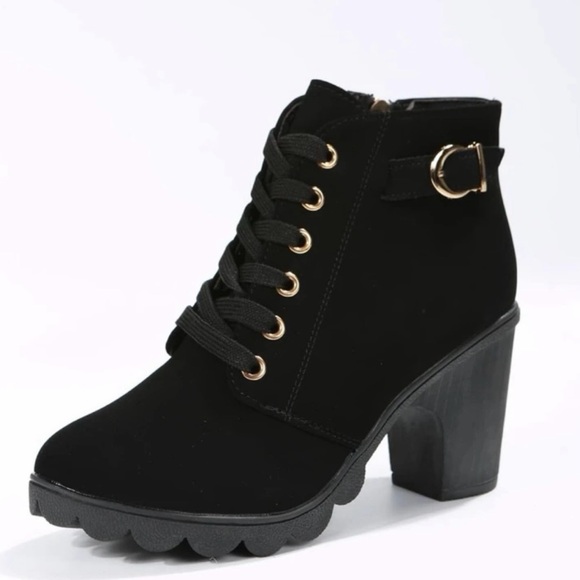 Women Lace Up Buckle Detail Side Zip
Chunky Heeled Combat Boots - Picture 6 of 6